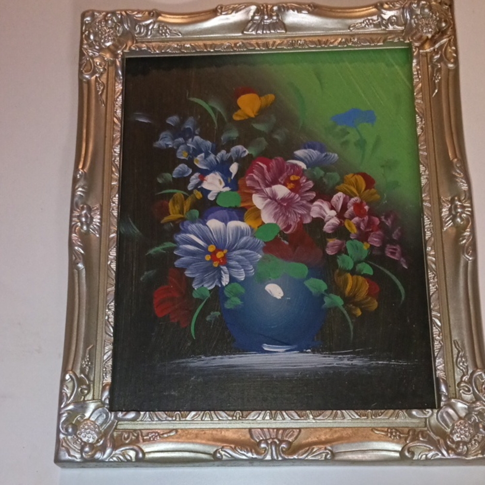 Floral Art in Ornate Silver Frame 11X9